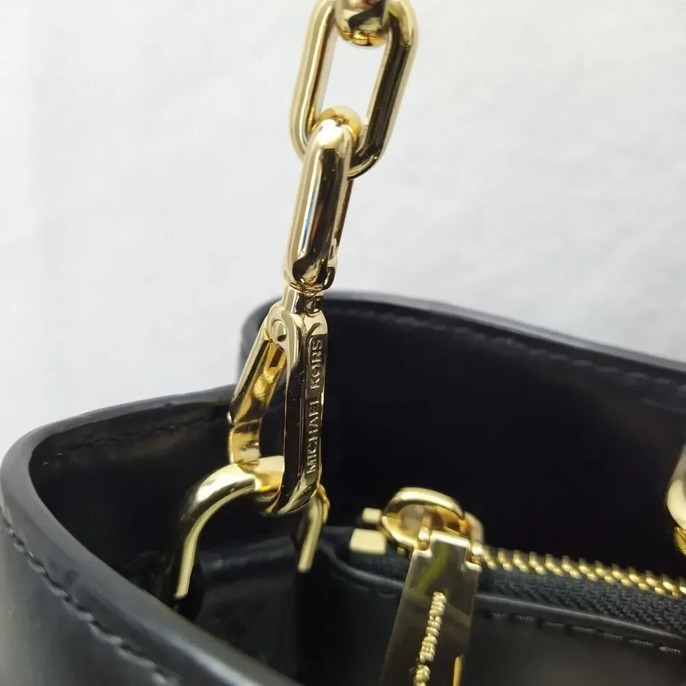 Michael Kors Gramercy Black Leather Lock Double Satchel Shoulder Bag - $358